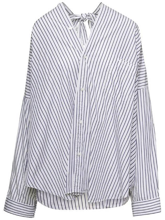 Balenciaga Knotted Poplin Oversized Long Sleeve Shirt White Blue