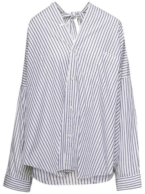Balenciaga Knotted Poplin Oversized Long Sleeve Shirt White Blue