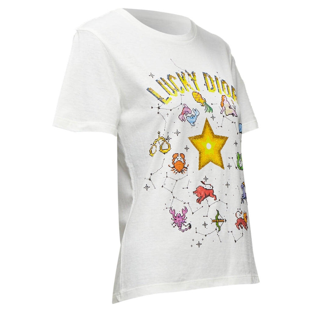 Dior Lucky Dior Zodiac Pixel Print Cotton Linen Short Sleeve Tshirt