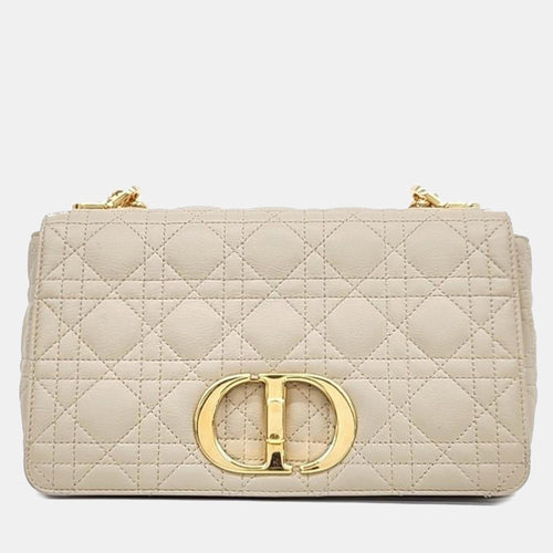 Dior Beige Cannage Leather Medium Caro Shoulder Bag