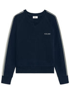 CELINE Embroidered Logo Cotton Fleece Cashmere Sweatshirt Navy