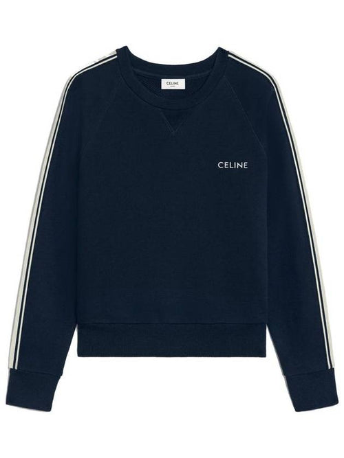 CELINE Embroidered Logo Cotton Fleece Cashmere Sweatshirt Navy