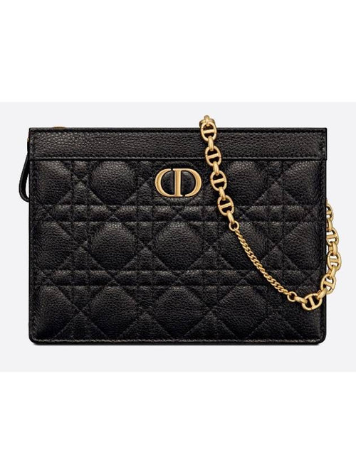 Caro Supple Cannage Calfskin Chain Zipper Cross Pouch Bag Black Dior