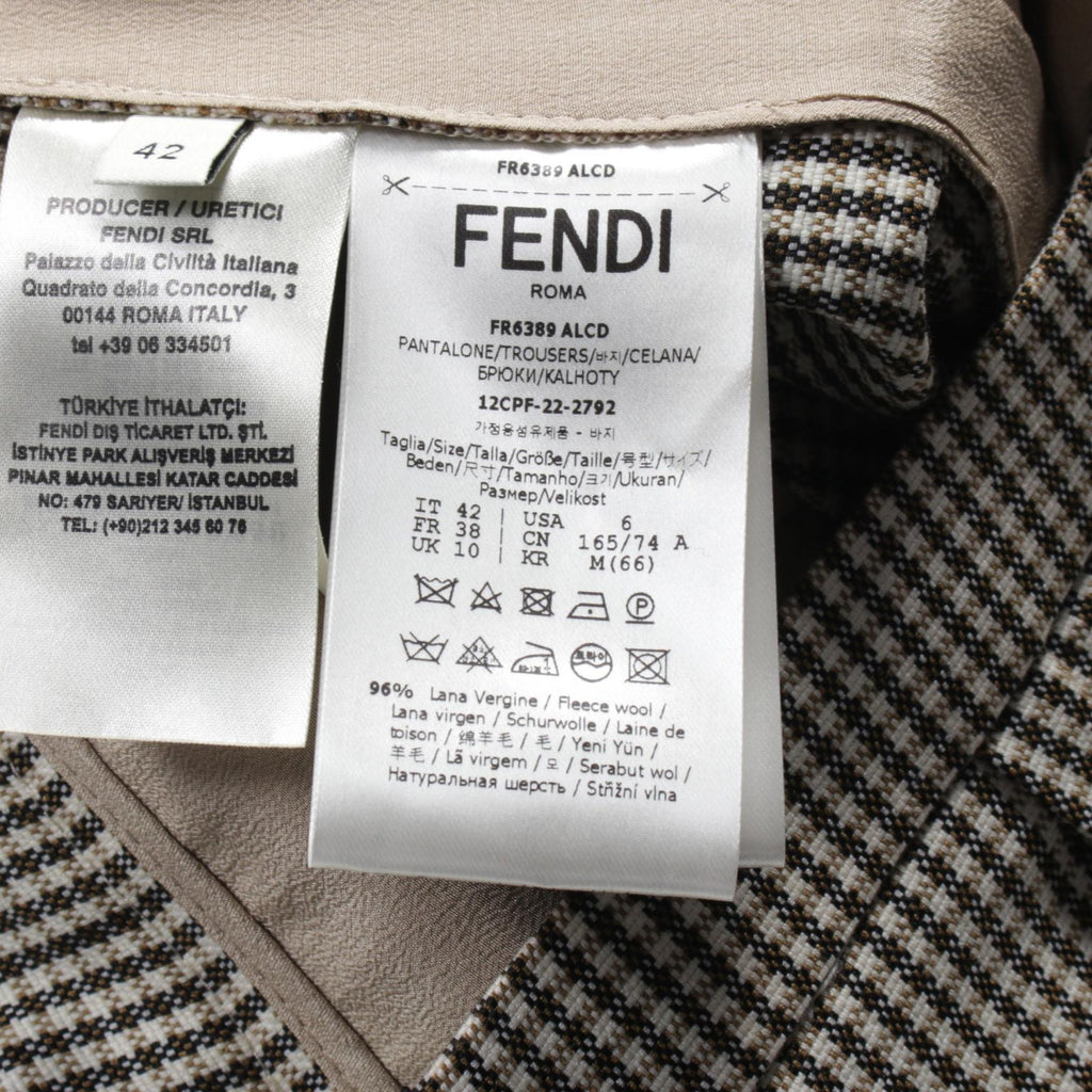 FENDI Wide pants Check Wool Beige Brown