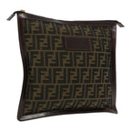 FENDI Zucca Canvas Clutch Bag Brown Black gold95030