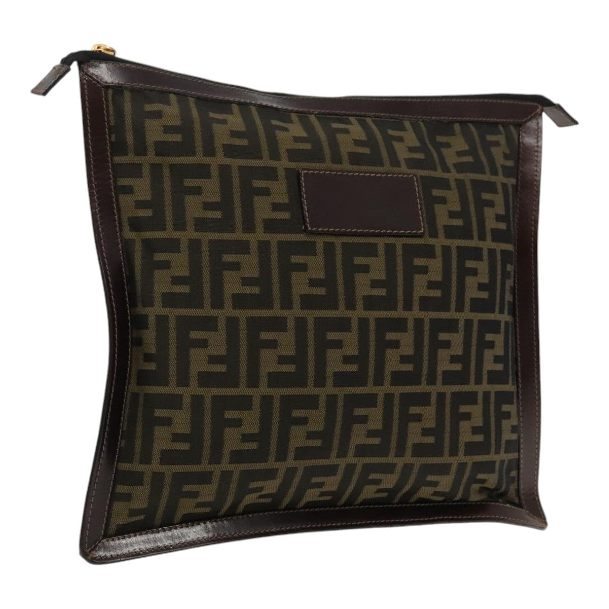 FENDI Zucca Canvas Clutch Bag Brown Black gold95030