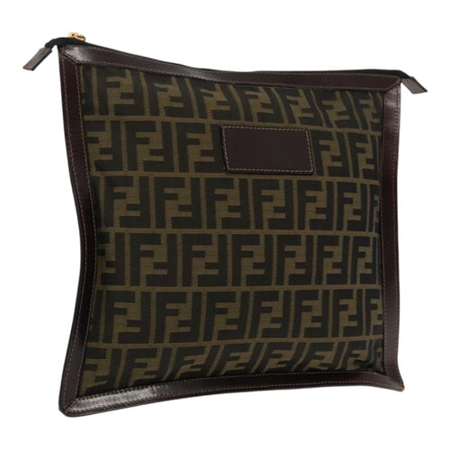 FENDI Zucca Canvas Clutch Bag Brown Black gold95030