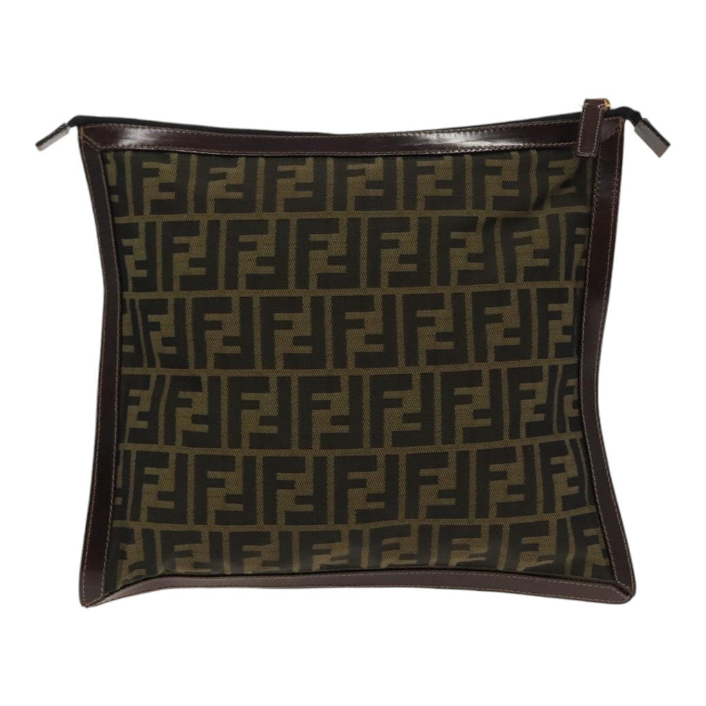 FENDI Zucca Canvas Clutch Bag Brown Black gold95030