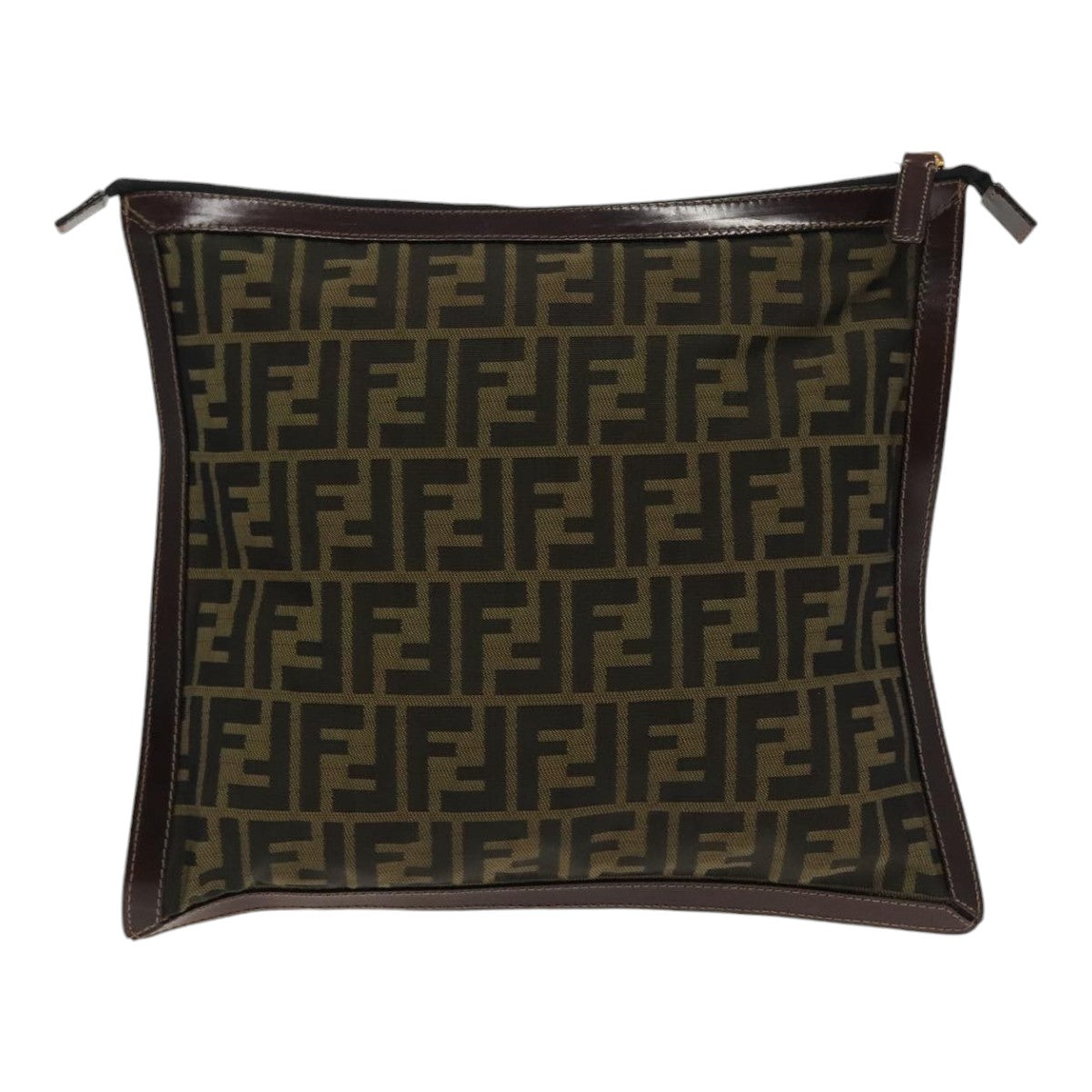 FENDI Zucca Canvas Clutch Bag Brown Black gold95030
