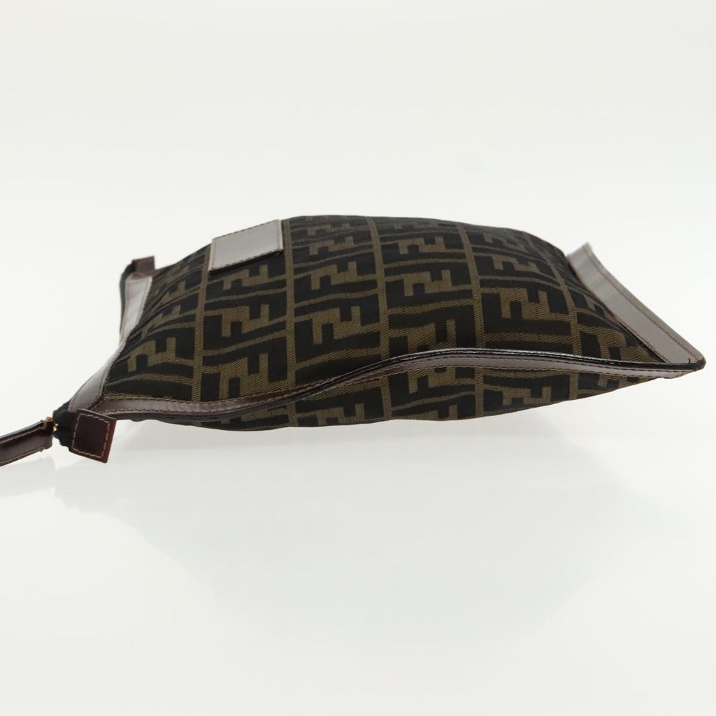 FENDI Zucca Canvas Clutch Bag Brown Black gold95030
