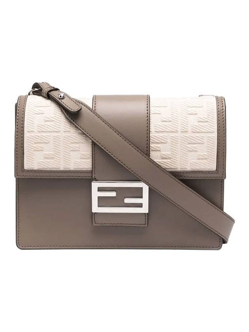Fendi FF Flat Baguette Leather Cross Bag Grey