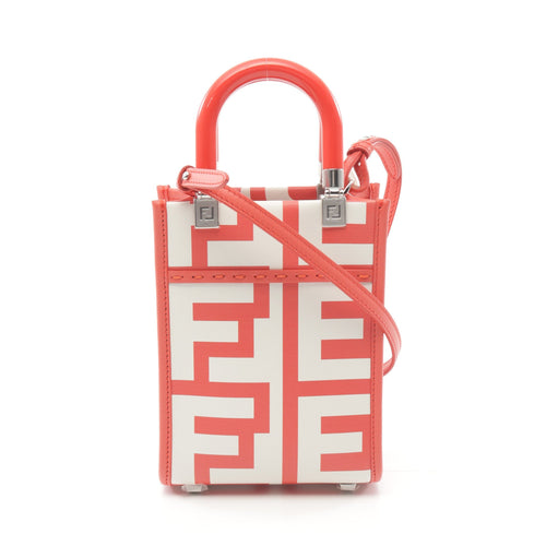 FENDI Sunshine Shopper Mini Handbag Leather Red Off white 2WAY