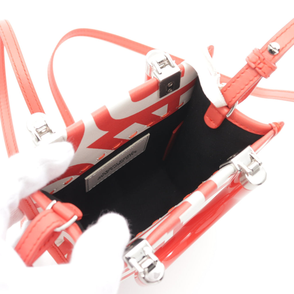 FENDI Sunshine Shopper Mini Handbag Leather Red Off white 2WAY