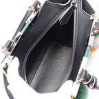 FENDI Mini Troisours Multicolored fur pom-poms Handbag Leather Black Multicolor