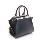 FENDI Mini Troisours Multicolored fur pom-poms Handbag Leather Black Multicolor