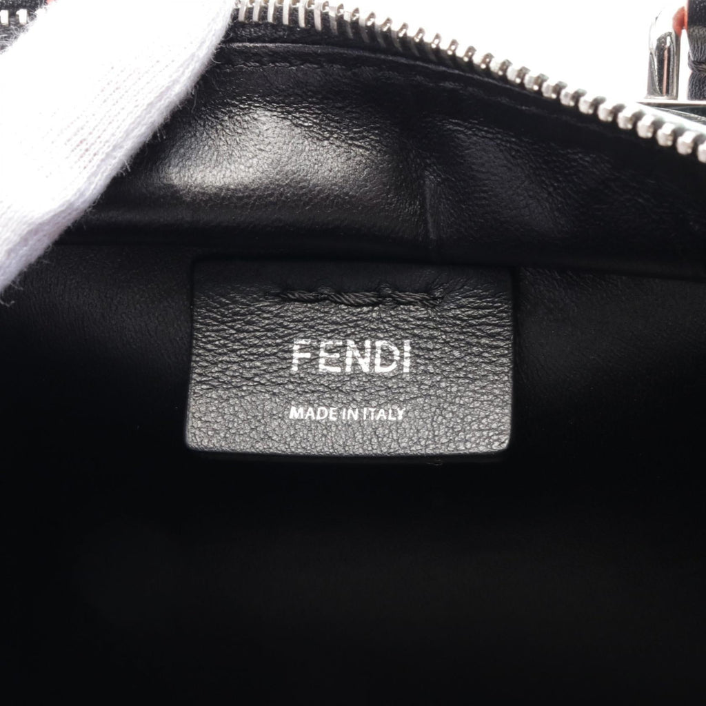 FENDI Mini Troisours Multicolored fur pom-poms Handbag Leather Black Multicolor