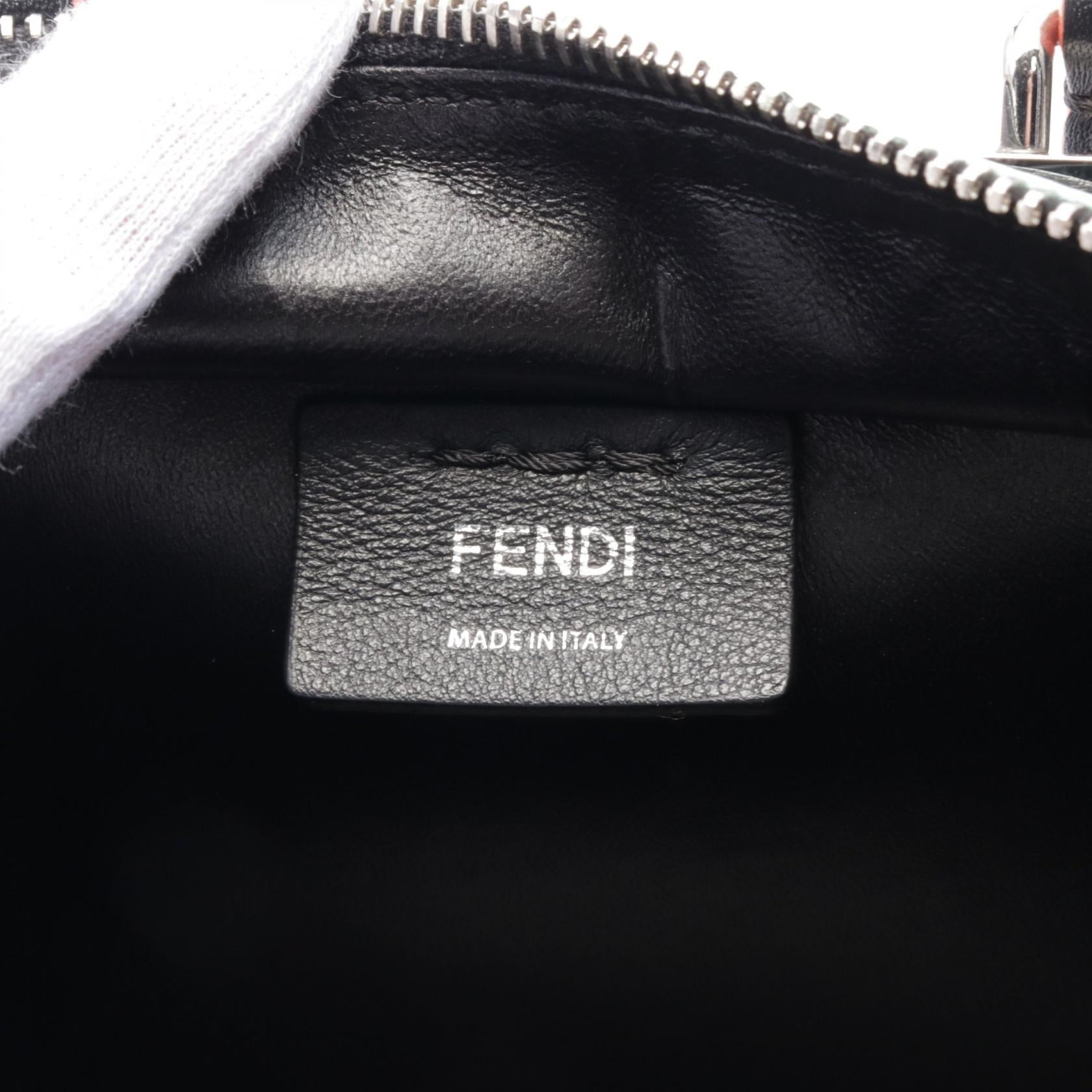 FENDI Mini Troisours Multicolored fur pom-poms Handbag Leather Black Multicolor