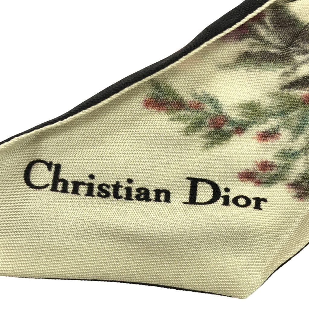 Dior Mitzah Ribbon Scarf Silk Ivory Black Multicolor