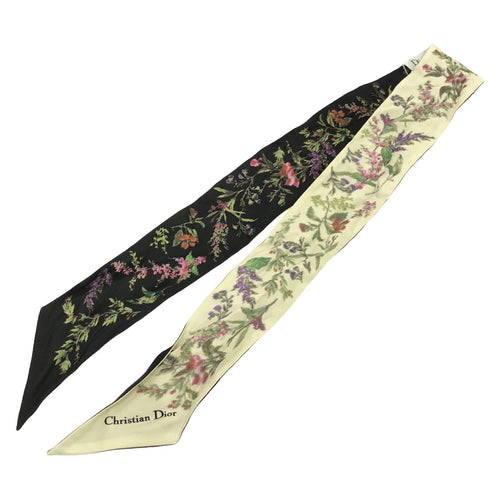 Dior Mitzah Ribbon Scarf Silk Ivory Black Multicolor