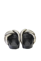Chloe Womens Leather Metallic Puffy Cross Strap Slides Sandals Silver