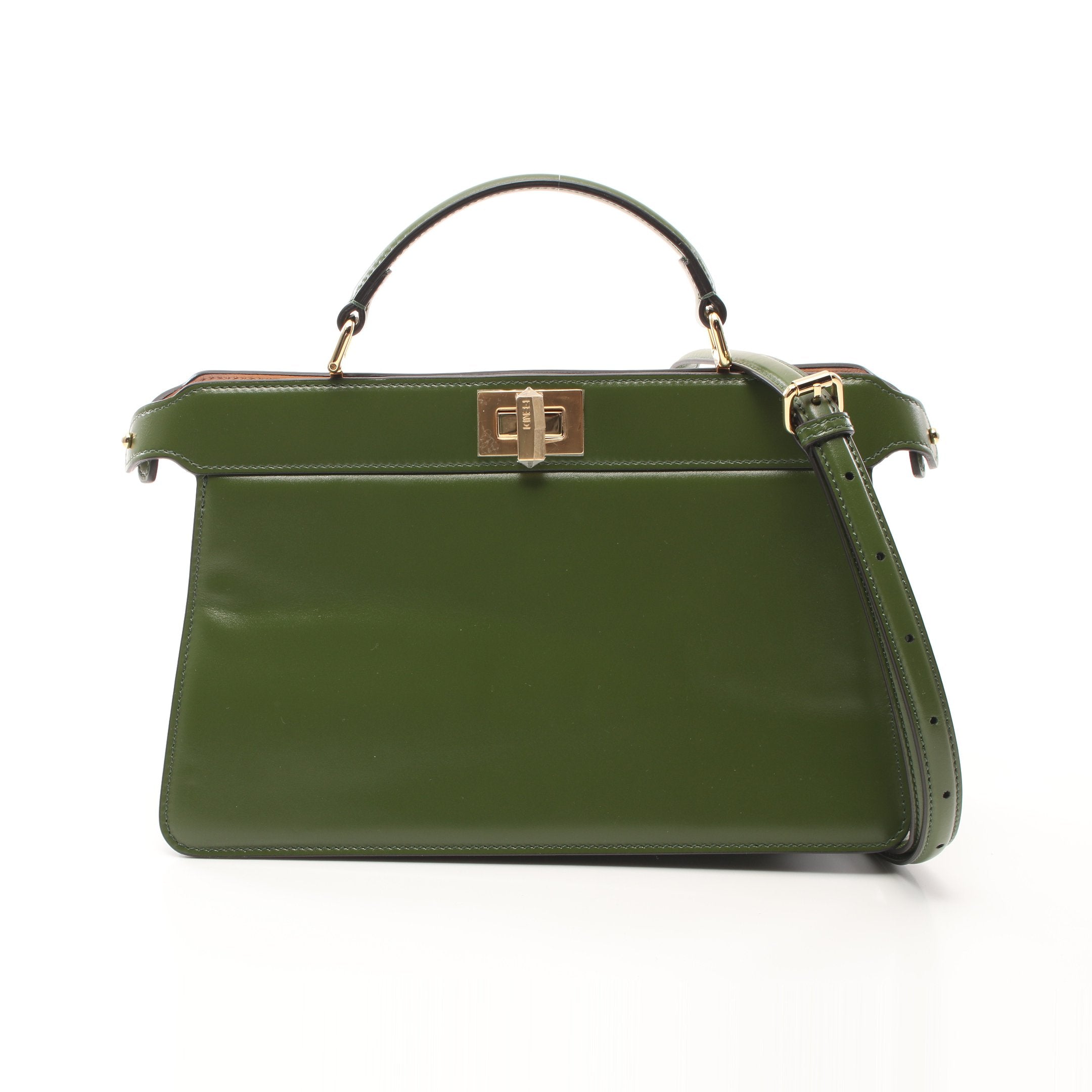 FENDI Peekaboo Isee u East-West Handbag Leather Green 2WAY
