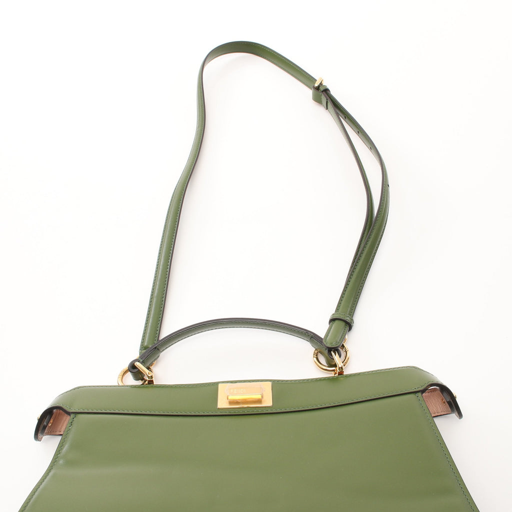 FENDI Peekaboo Isee u East-West Handbag Leather Green 2WAY