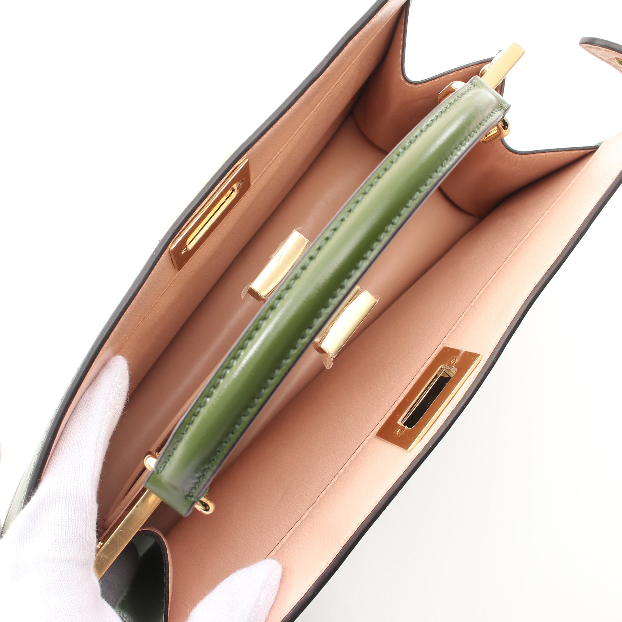 FENDI Peekaboo Isee u East-West Handbag Leather Green 2WAY