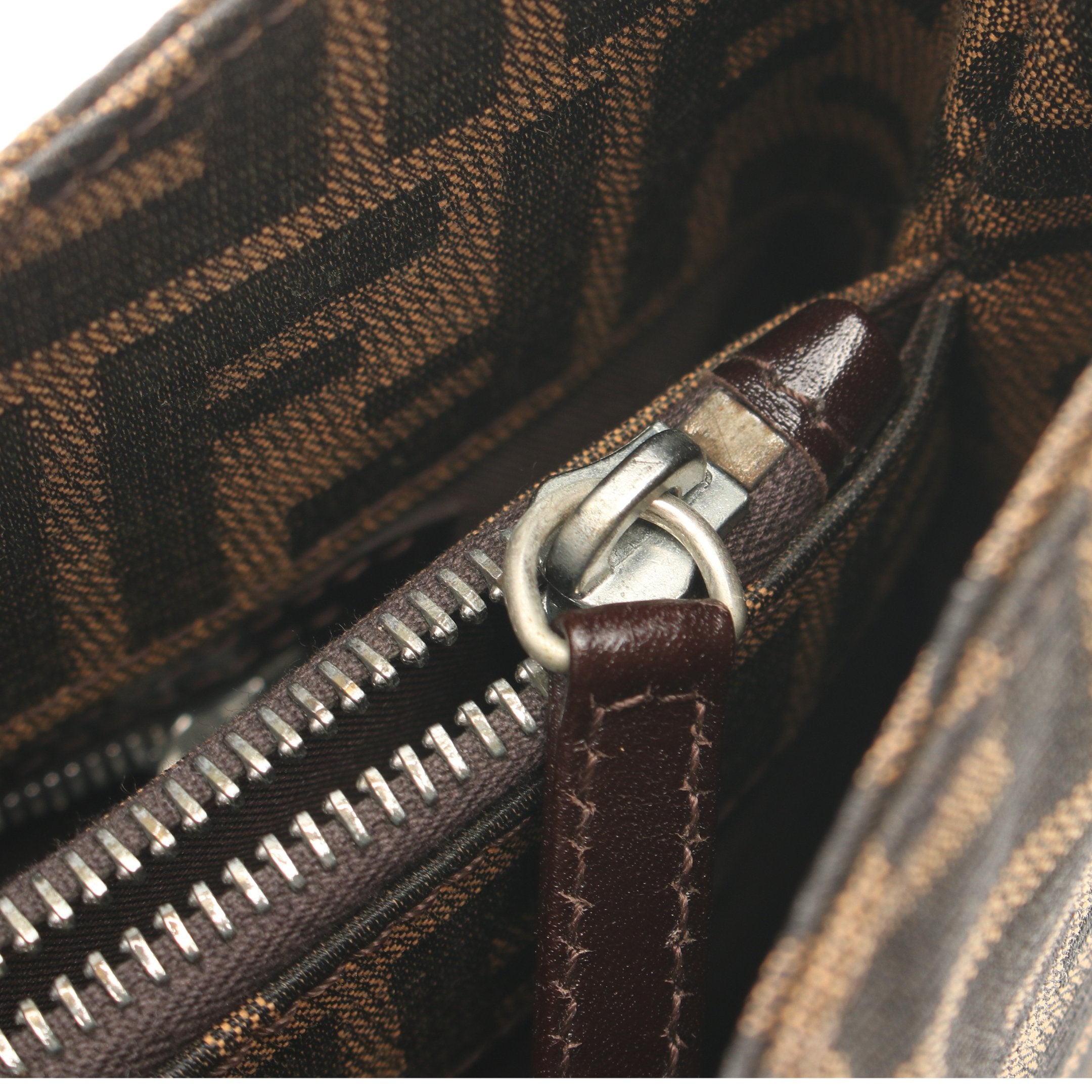 FENDI Zucca One shoulder bag Canvas Leather Dark brown