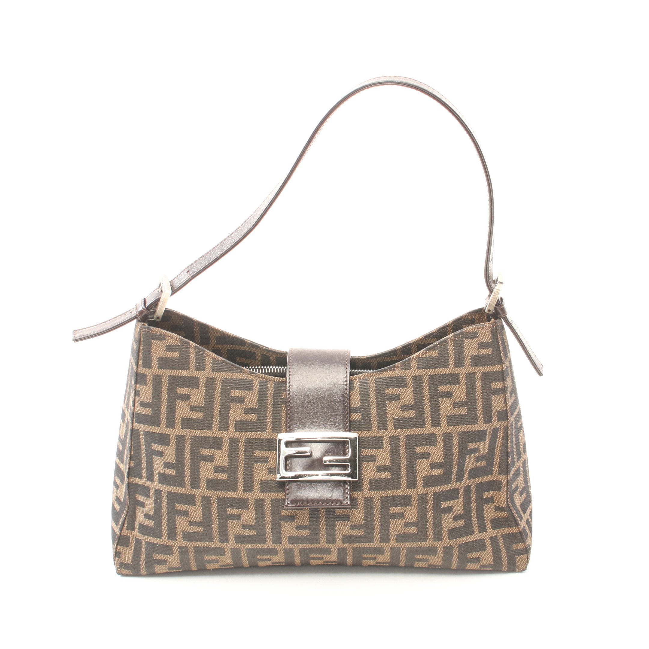 FENDI Zucca One shoulder bag Canvas Leather Dark brown