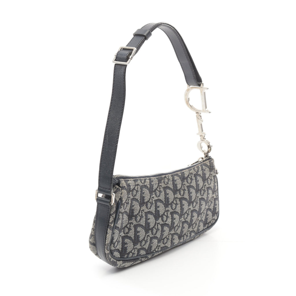 Dior Trotter Handbag Canvas Leather Light gray Navy