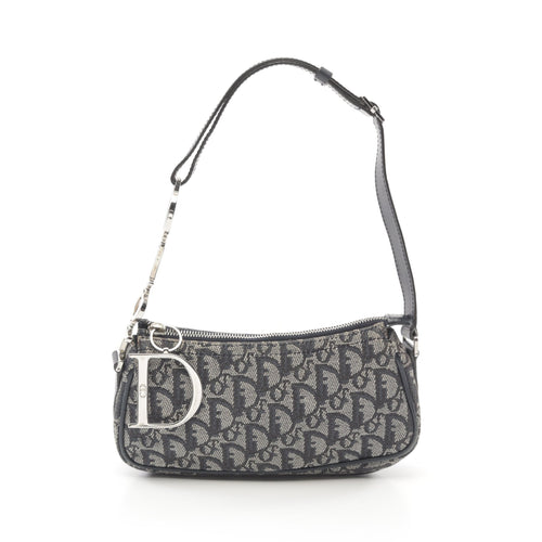 Dior Trotter Handbag Canvas Leather Light gray Navy