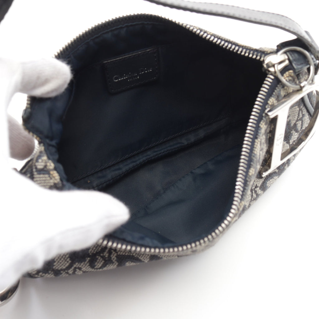 Dior Trotter Handbag Canvas Leather Light gray Navy