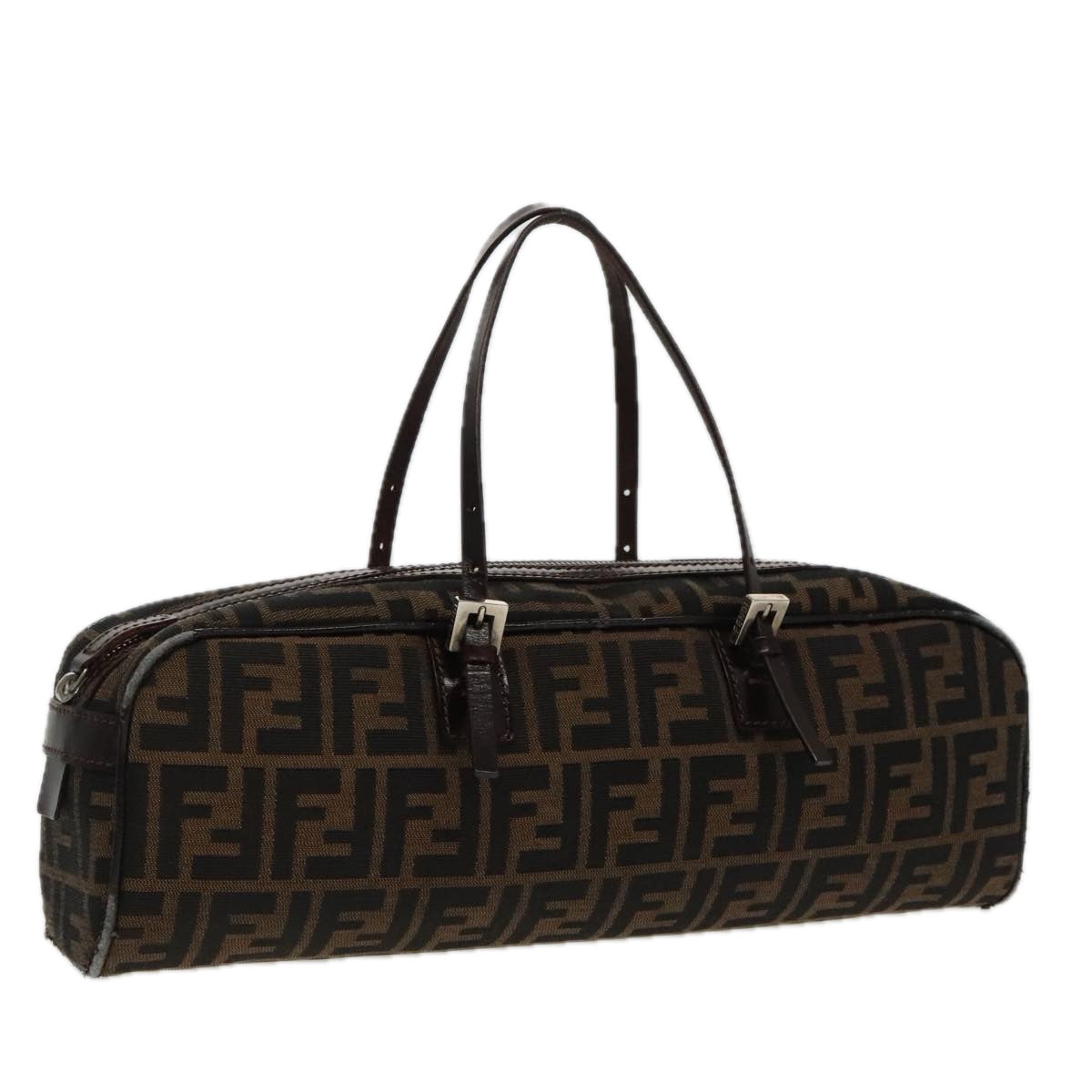 FENDI Zucca Canvas Hand Bag Brown Black Silver95317
