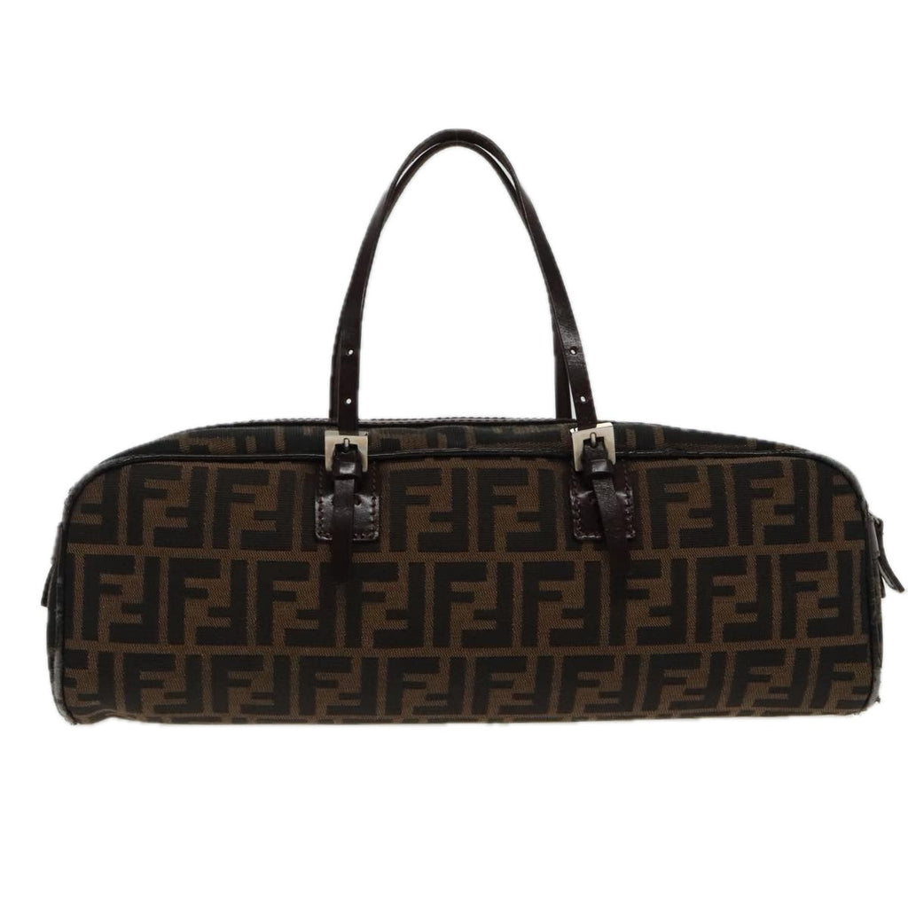 FENDI Zucca Canvas Hand Bag Brown Black Silver95317