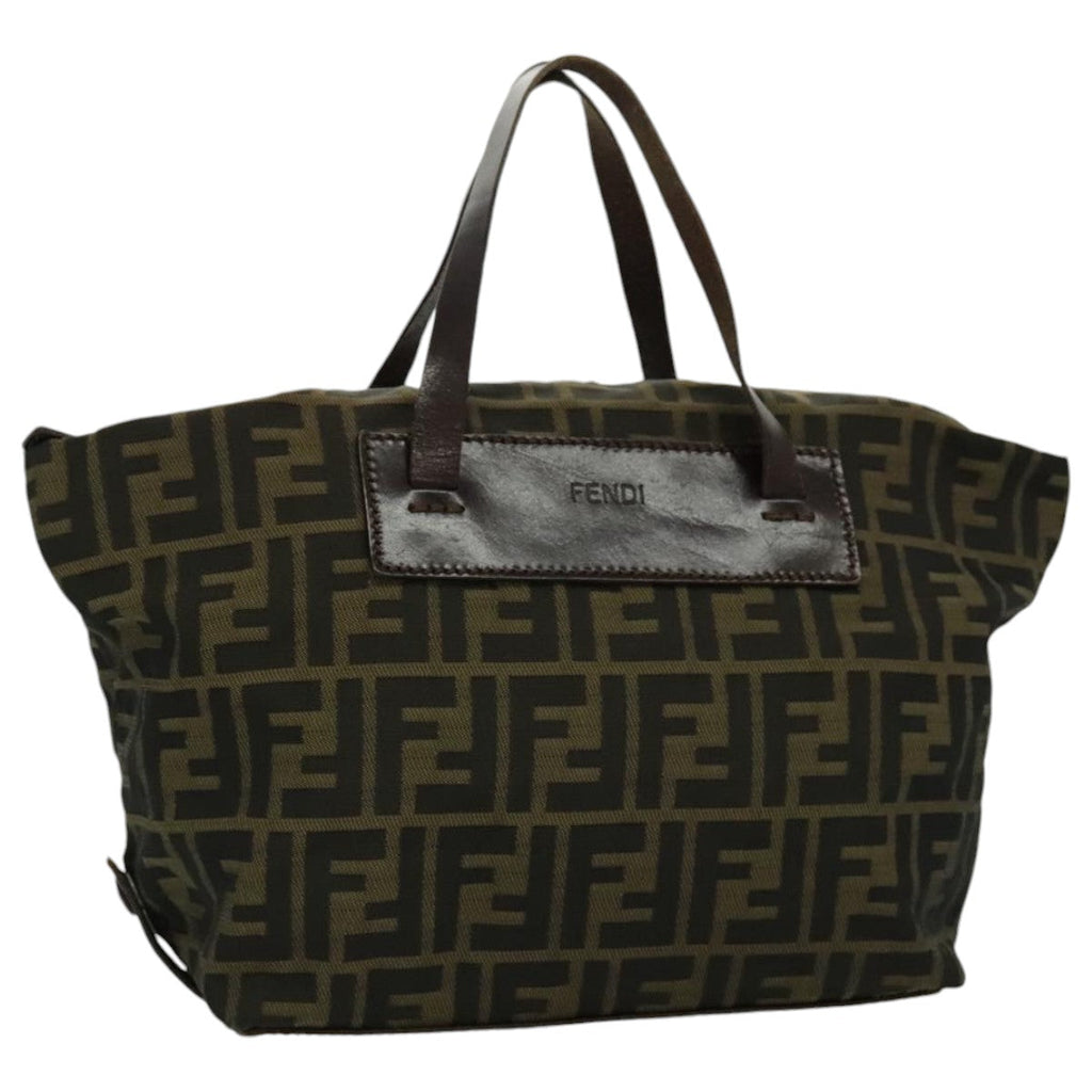 FENDI Zucca Canvas Hand Bag Brown Black Silver95320