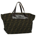 FENDI Zucca Canvas Hand Bag Brown Black Silver95320