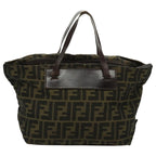 FENDI Zucca Canvas Hand Bag Brown Black Silver95320