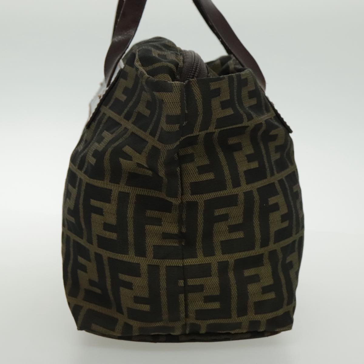 FENDI Zucca Canvas Hand Bag Brown Black Silver95320