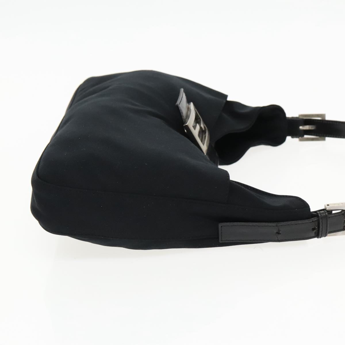 FENDI Mamma Baguette Shoulder Bag Nylon Leather Black Silver95327