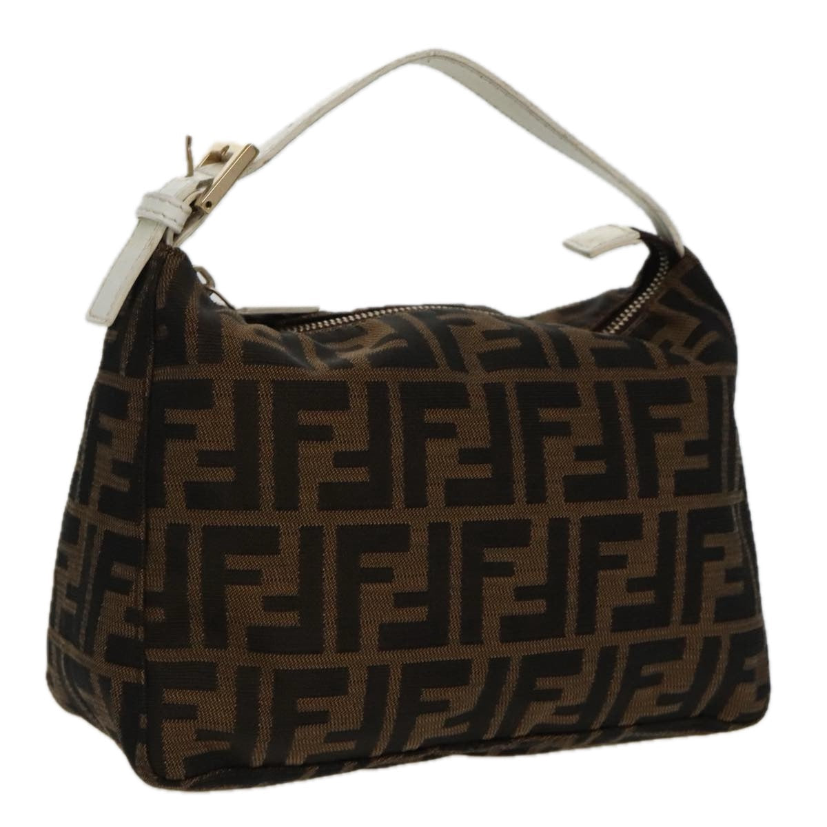 FENDI Zucca Canvas Hand Bag Brown White Gold95333