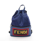 FENDI Backpack Rucksack Logo Nylon Leather Blue