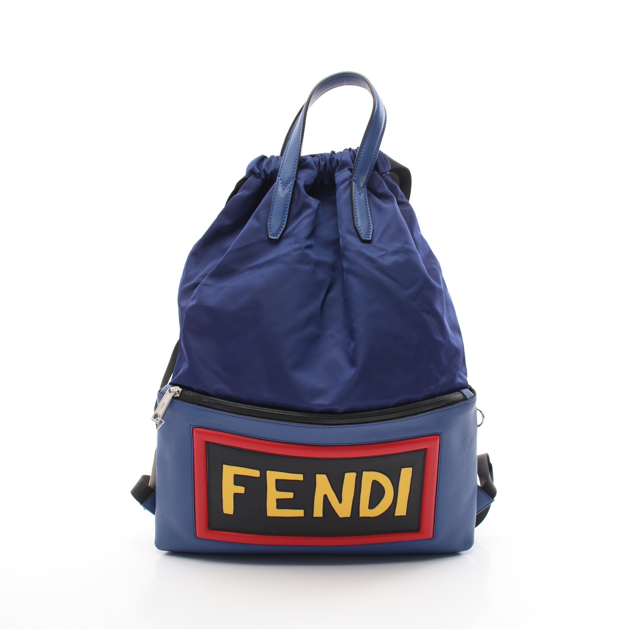 FENDI Backpack Rucksack Logo Nylon Leather Blue