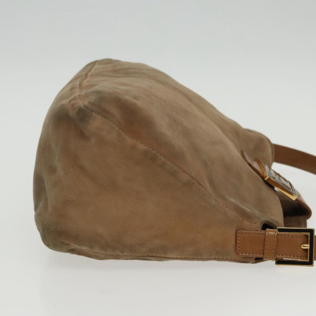 FENDI Mamma Baguette Shoulder Bag Suede Beige Gold95344