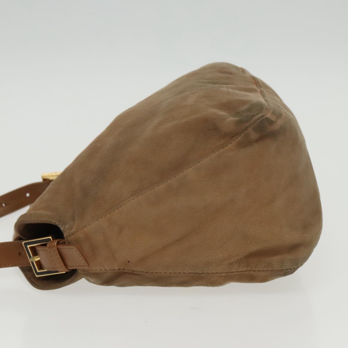 FENDI Mamma Baguette Shoulder Bag Suede Beige Gold95344