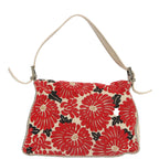 FENDI Mamma Baguette Shoulder Bag Canvas Leather Red White Silver95392