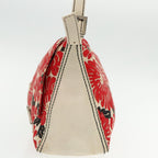 FENDI Mamma Baguette Shoulder Bag Canvas Leather Red White Silver95392