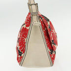 FENDI Mamma Baguette Shoulder Bag Canvas Leather Red White Silver95392