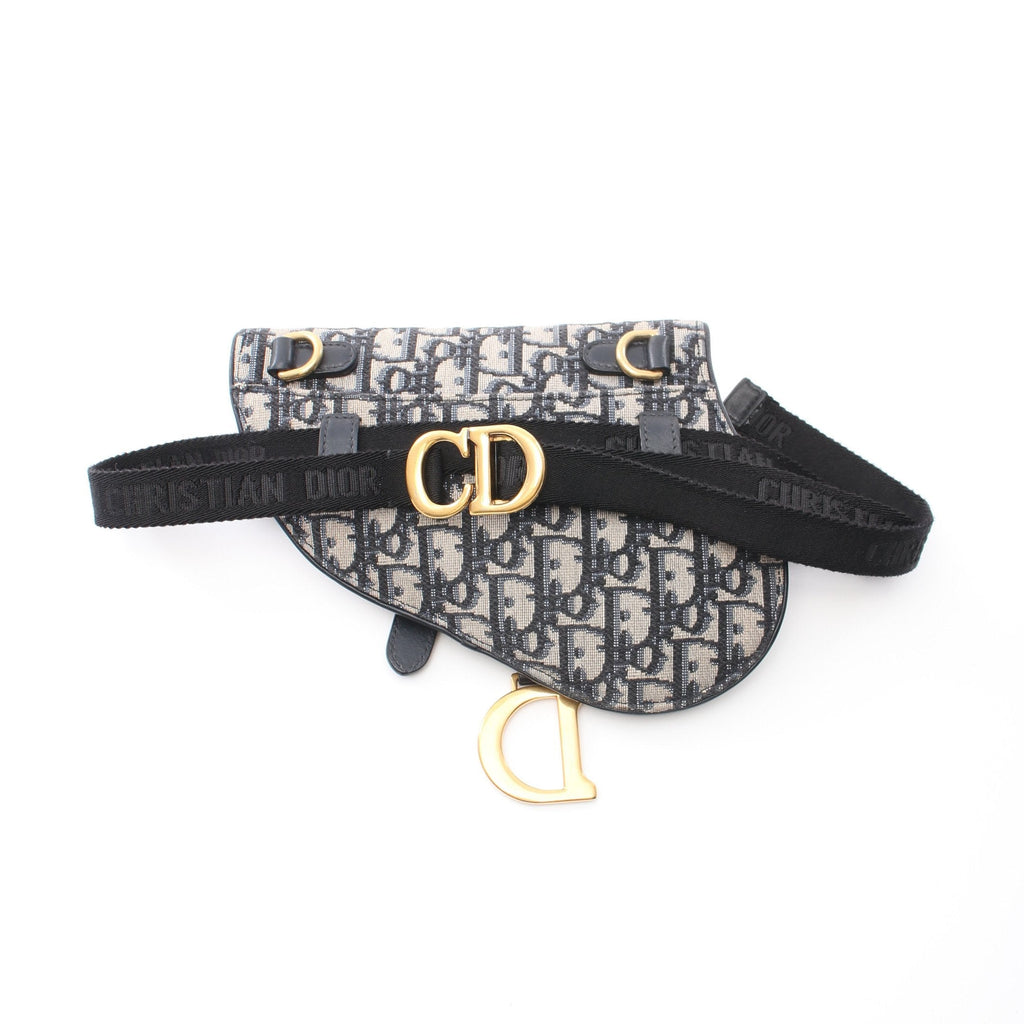 Dior Saddle Flat Belt pouch Oblique jacquard Body bag Waist bag Canvas Leather Light gray Navy