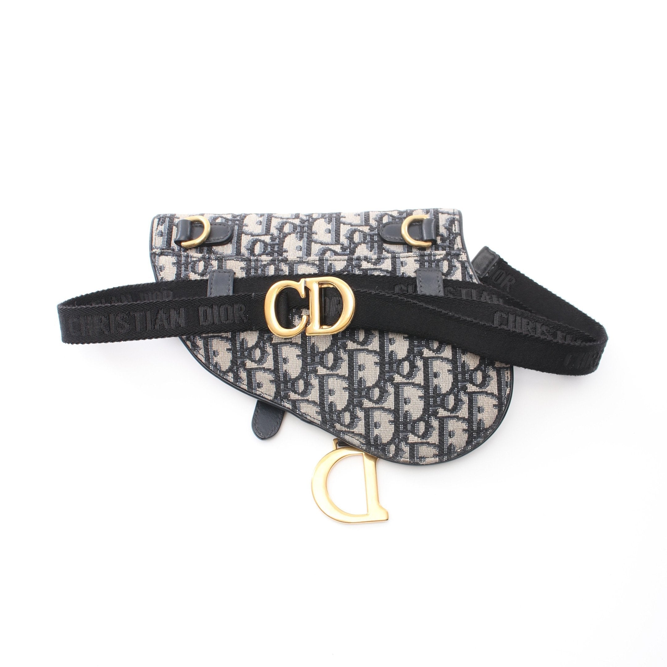 Dior Saddle Flat Belt pouch Oblique jacquard Body bag Waist bag Canvas Leather Light gray Navy