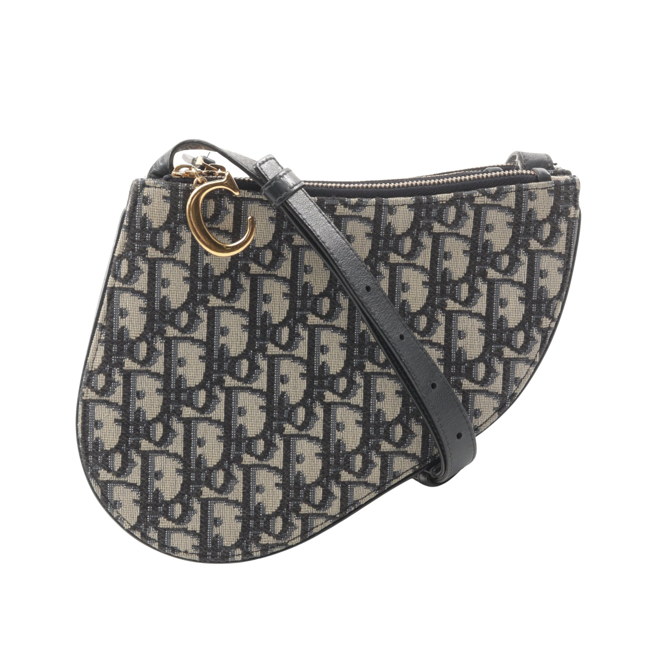 Dior SADDLE Saddle Oblique Shoulder bag Canvas Leather Light gray Navy